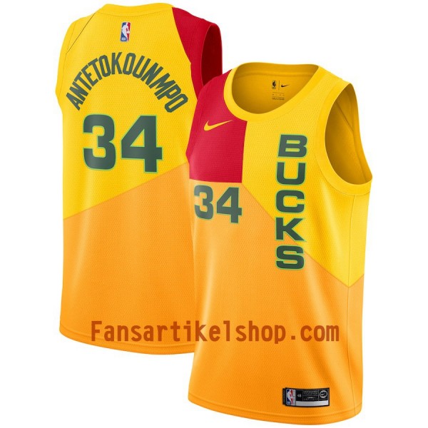 Milwaukee Bucks Trikot Giannis Antetokounmpo 34 2018-19 Nike City Edition Gelb Swingman - Herren Milwaukee Bucks Trikot Giannis Antetokounmpo 34 2018-19 Nike City Edition Gelb Swingman - Herren
